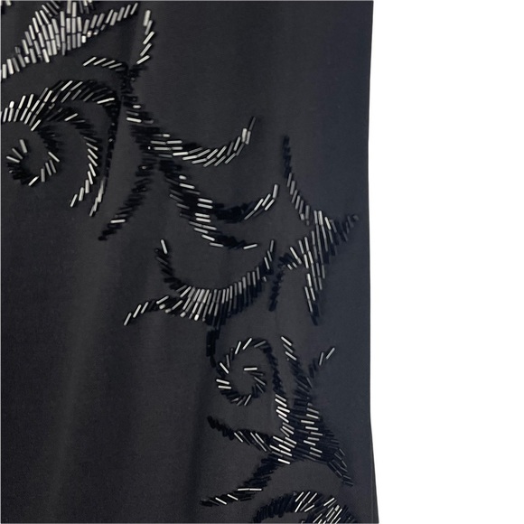 TADASHI SHOJI 90'S SPAGHETTI STRAP CAMI ASYMMETRIC HEM BEADED BLACK SLIP DRESS - Picture 13 of 16